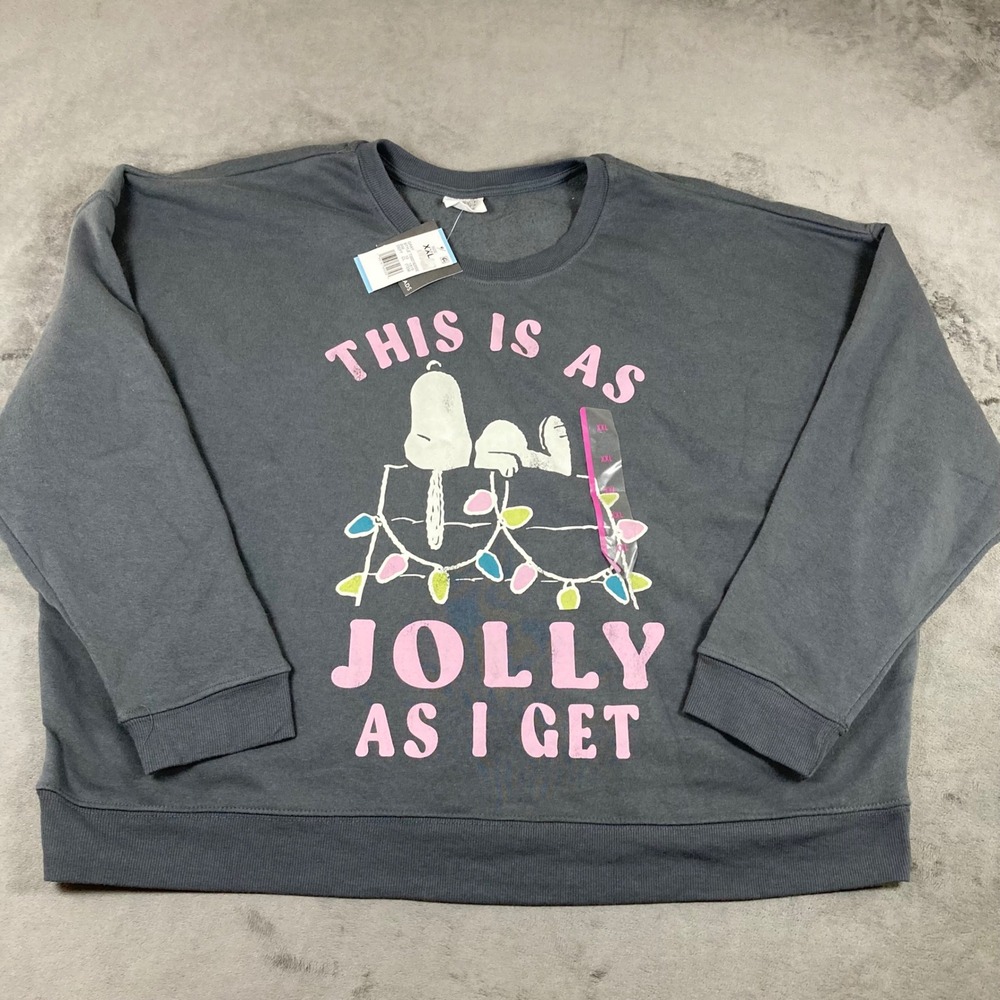 Grayson Threads Peanuts Snoopy Jolly As I Get Christmas Sweatshirt Grey XXL NWT